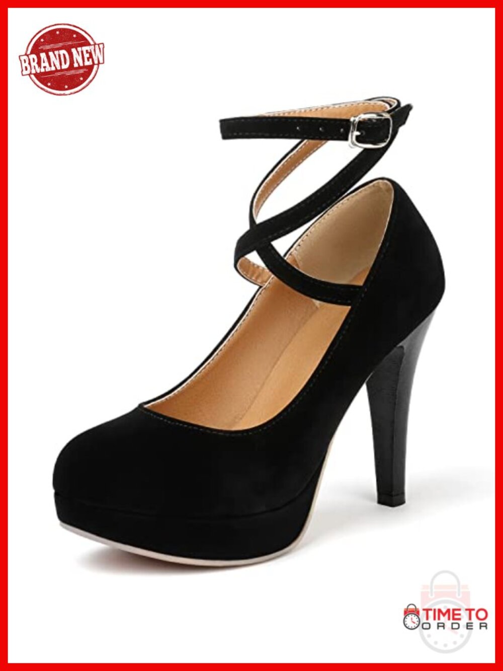 Faux Leather Platform Pumps Heels 4 Inch High Heel Buckle Ankle Strap Dressy